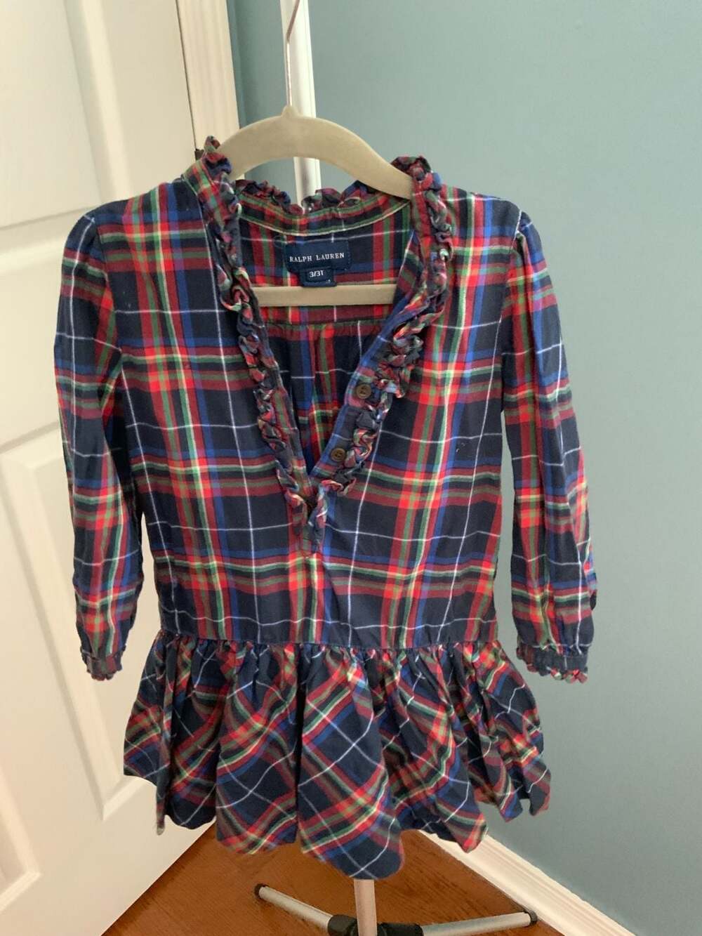 Ralph Lauren Plaid Dress Size 3T Red Green Blue Tartan Ruffled